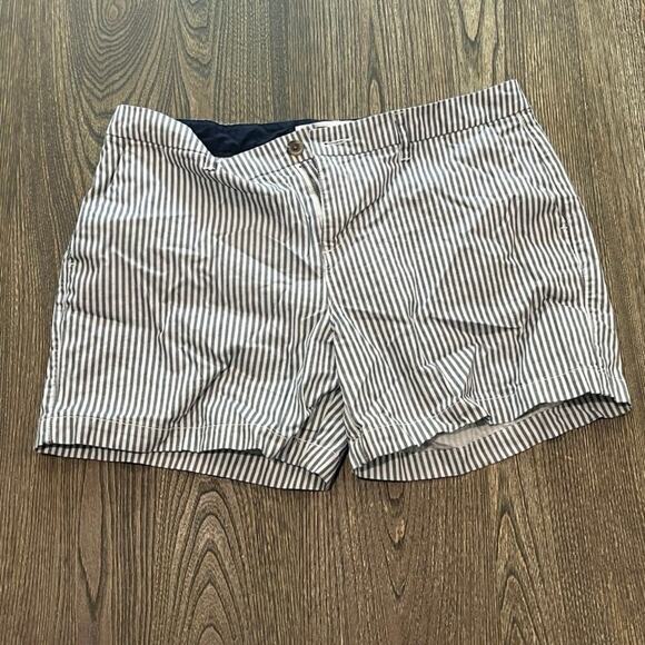 Old Navy Everyday Shorts Mid Rise Flat Front Cotton Striped Blue White Size 12 - Picture 1 of 7